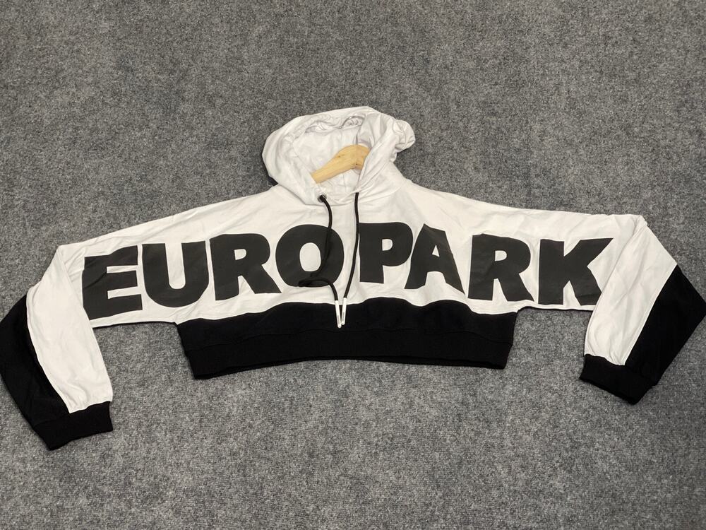 Euro Park Hoodie Womens Medium Crop Oversized Sweatshirt Color Block Black N2